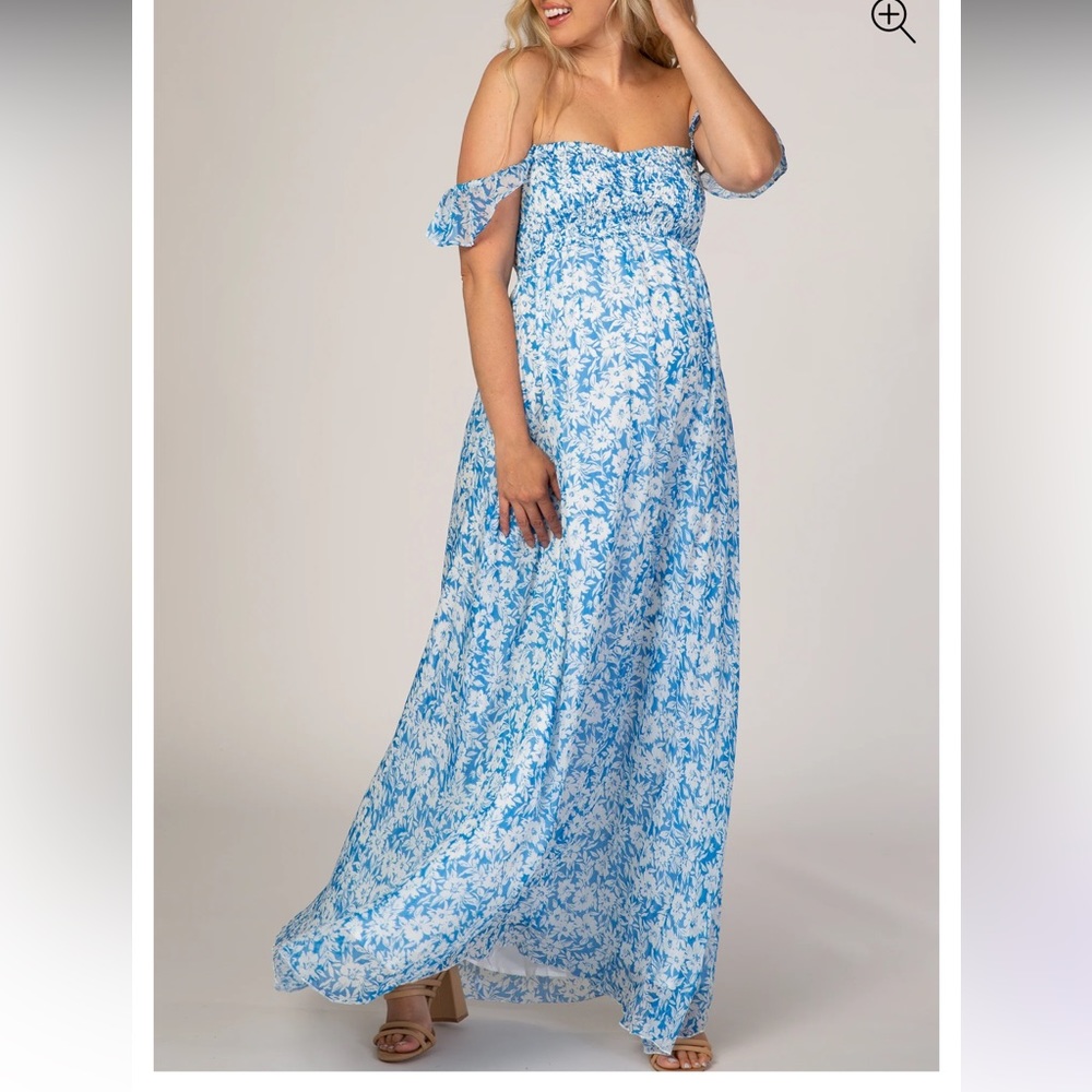 Blue Floral Flutter Sleeve Maternity Maxi Dress